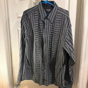 black and white flap front long sleeve buttondown shirt